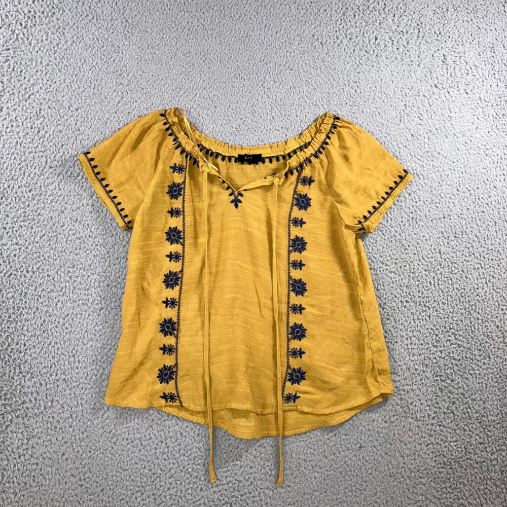 Yellow Embroidered Peasant Blouse - Unknown Brand